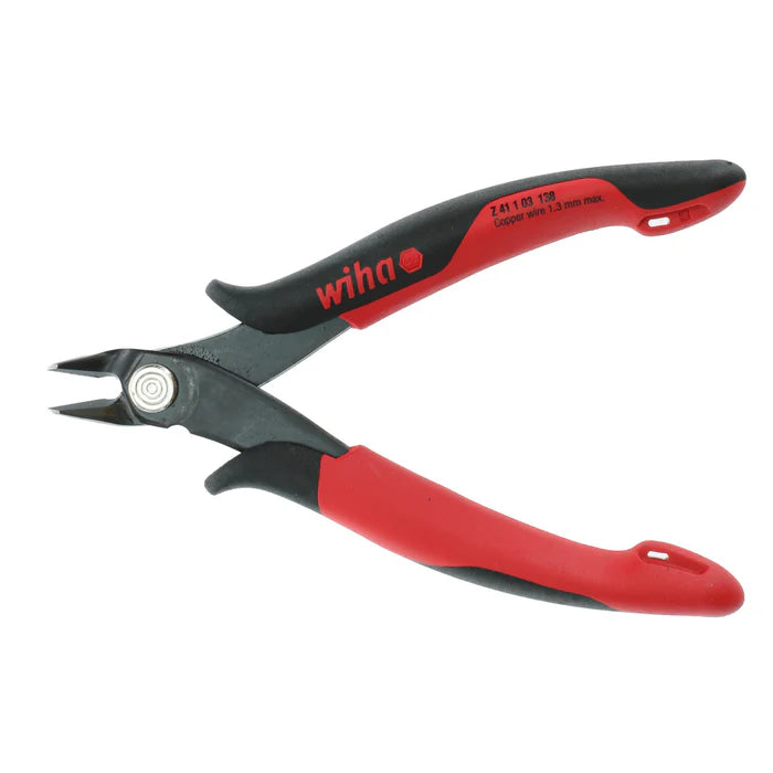 alicate de electrónica wiha corte al ras full flush con punta delgada y acabado negro antirreflejo