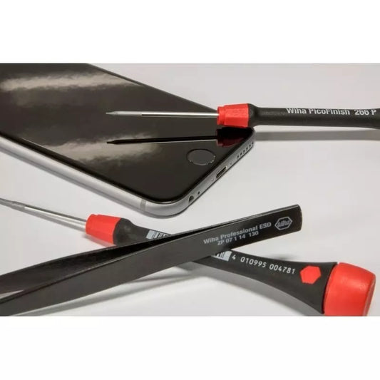 Destornillador Pentalobe Wiha PL4 x40mm para dispositivos Apple, con mango ergonómico antideslizante y punta de precisión