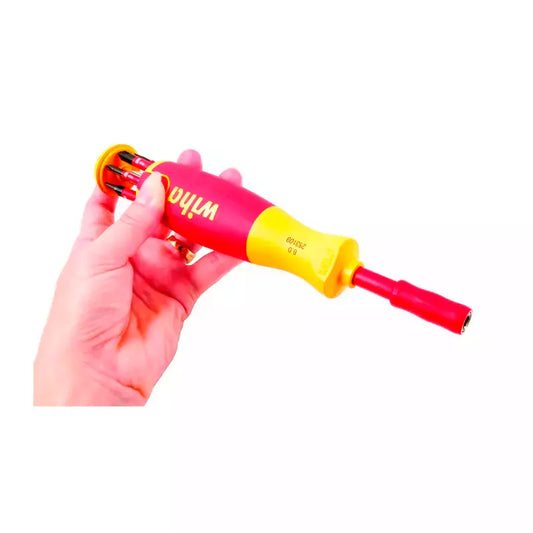 Destornillador Multipuntas Aislado 1000V SlimLine Wiha con mango Pop-Up y 6 varillas dieléctricas para trabajos eléctricos de alta tensión.