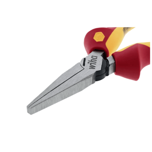alicate aislado wiha de punta plana larga con mango softfinish y certificación vde