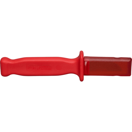 Cuchilla pelacables dieléctrica Wiha 1000V, aislada y ergonómica, ideal para electricistas que buscan seguridad y precisión.