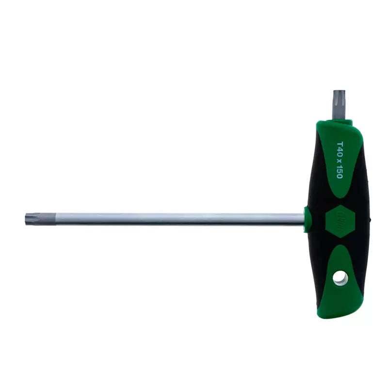 Juego de 7 llaves TORX Wiha con mango T SoftGrip, tamaños T10 a T40, acero endurecido CVM, con estuche compacto.