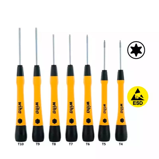 Juego de 7 Destornilladores Antiestáticos Wiha PicoFinish® ESD – Punta Torx para Electrónica