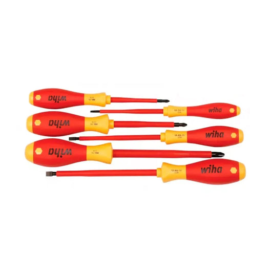 Juego de desarmadores Wiha 1000V aislados, destornilladores plano y estrella, herramientas de alta calidad para trabajos eléctricos.