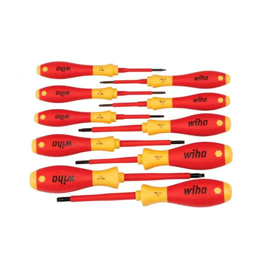 Juego de 10 destornilladores TORX Aislado 1000V Wiha para trabajos eléctricos.