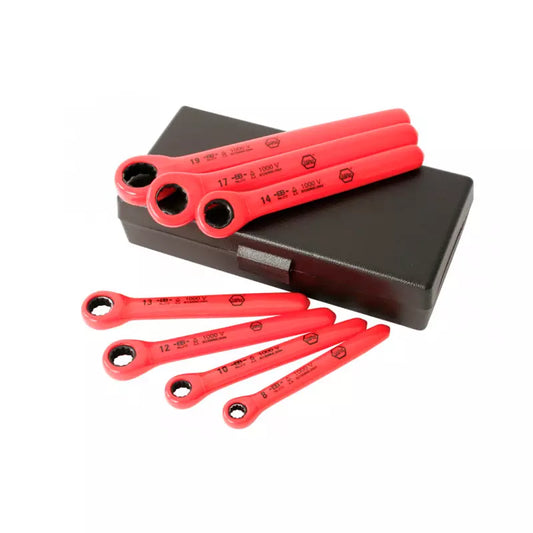 Llave corona Ratchet dielétrico 1000v Juego de llaves ratchet, llaves de corona dieléctricas, Wiha, herramientas 1000V, herramientas para electricistas, seguridad eléctrica, herramientas de calidad, llaves de corona con liberación rápida.