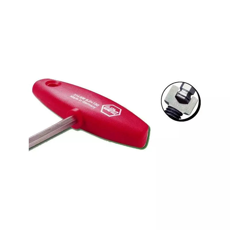 Juego de 6 llaves Allen Wiha con mango en T y sistema MagicRing, en medidas de pulgadas. Varillas cromadas de acero Cr-V-Mo para alto torque y máxima precisión en tornillos hexagonales.