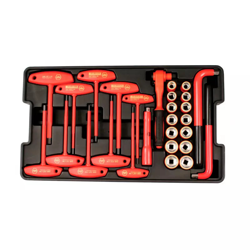 Kit de 80 herramientas para electricista. Incluye alicates, destornilladores, llaves allen, ratchets, dados dieléctricos en Maletin.