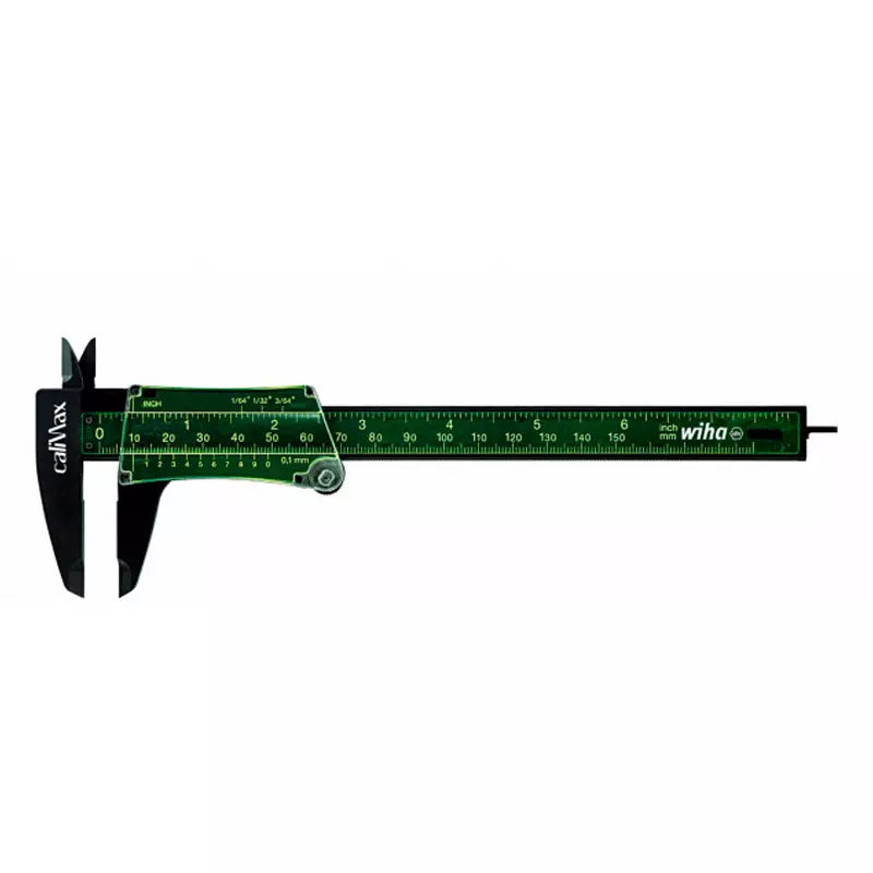 Vernier no metálico Wiha CaliMax de 6 pulgadas, alta precisión 0.1 mm, ideal para entornos eléctricos, magnéticos y de alta temperatura. Herramienta suiza resistente y no conductora.