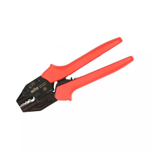 Prensa terminal Wiha para conector tipo ojal con mecanismo ratchet y perfil de prensado W.