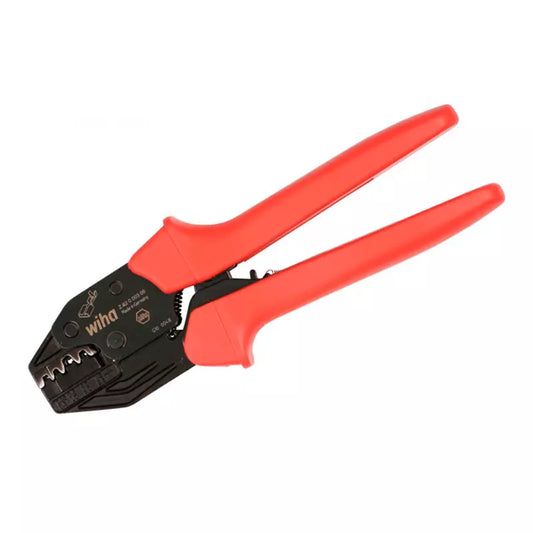 Prensador Ratchet Wiha para terminales no aislados con mecanismo preciso.