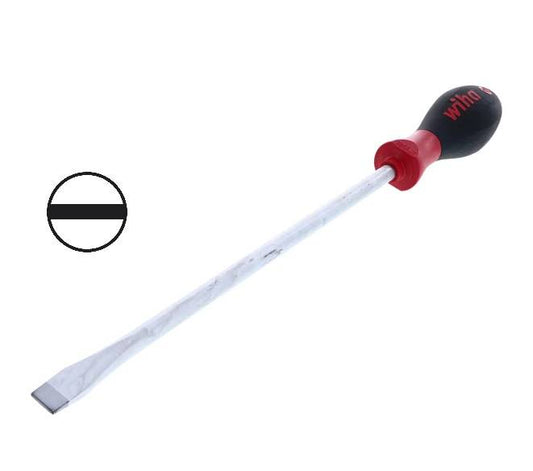 Destornillador plano Wiha utilizado en trabajos de electrónica y bricolaje, con punta de precisión y mango antideslizante Pl 8.0x175mm