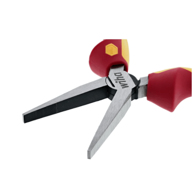 alicate aislado wiha de punta plana larga con mango softfinish y certificación vde