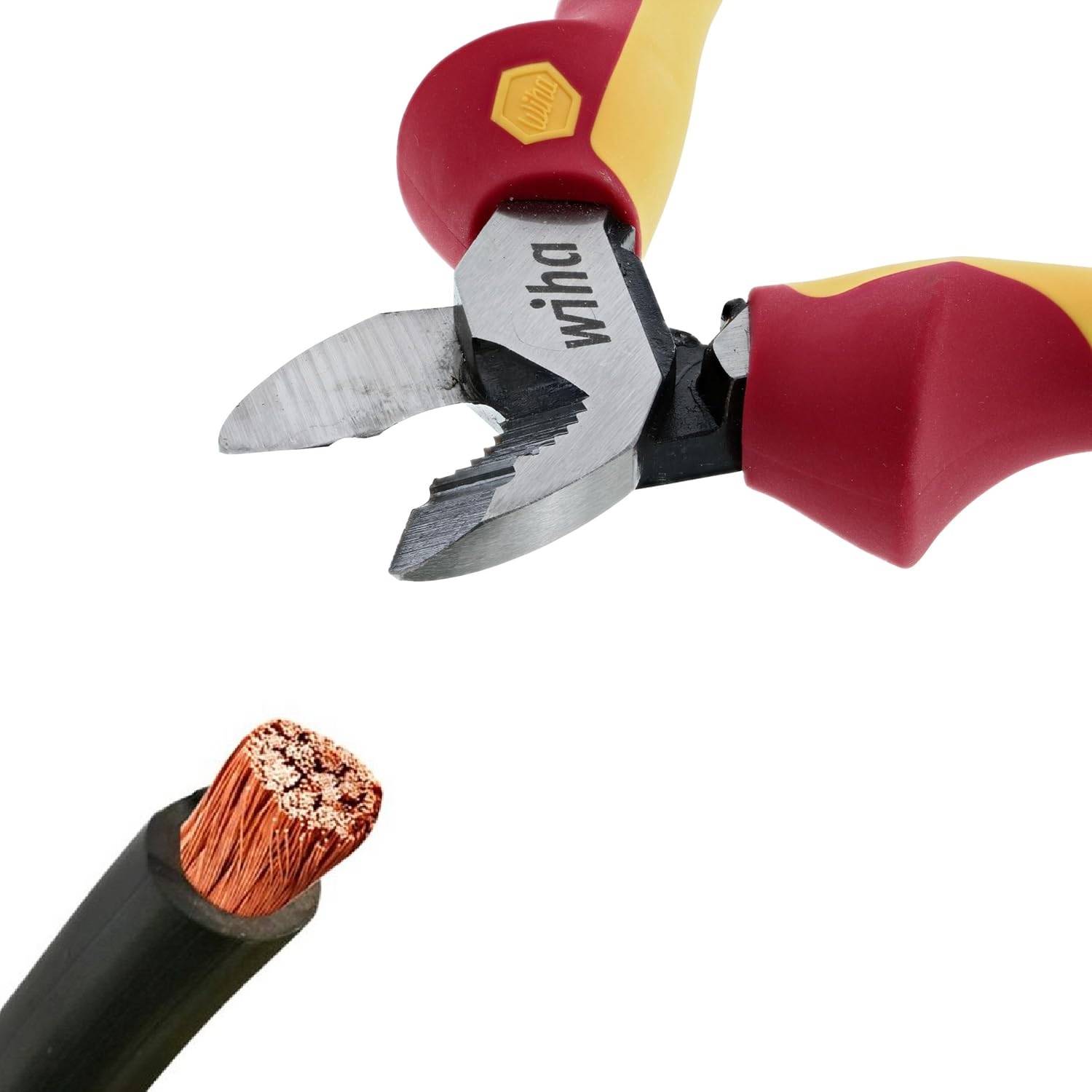 Alicate Corte Aserrado Aislado 1000V Wiha con SoftFinish® Cushion Grip y acero de alta calidad.